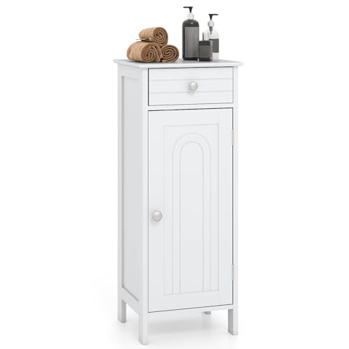 Giantex 34.5" Bathroom Cabinet with Drawer & Single Door (White) | Narrow Side Storage Organizer with 6 Shelf Positions, Freestanding Floor Storage Cabinet for Bathroom, Living Room, Entryway - color: White, size: 12"D x 14"W x 34.5"H