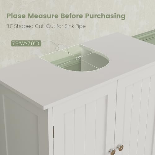 Iwell Pedestal Sink Storage Cabinet with 2 Doors and Shelf, Under Sink Cabinet, Bathroom Sink Cabinet with U-Shape, White - color: White