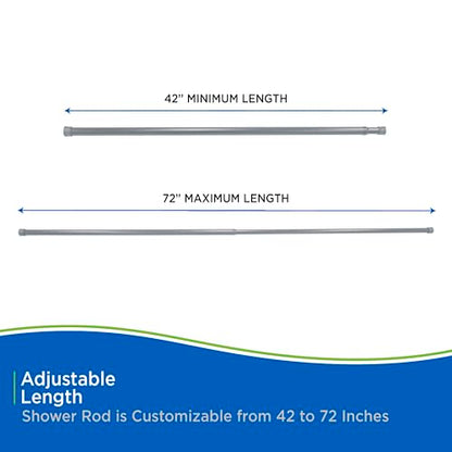 Kenney KN609L/13 Twist & Fit No Tools Spring Tension Standard Shower Curtain Rod with Non-Slip, Non-Scratch Ends, 42-72" Adjustable Length, Easy Install, Silver, 1" Diameter Rust Resistant Steel Tube - color: Silver