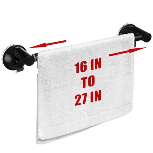 Adjustable 16-27" Suction Cup Towel Bar Extendable Suction Cup Towel Rack Holder Bathroom Stainless Steel for Glass Shower Door(Black) - color: Black