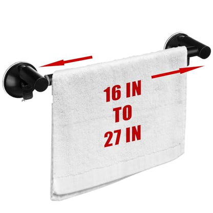 Adjustable 16-27" Suction Cup Towel Bar Extendable Suction Cup Towel Rack Holder Bathroom Stainless Steel for Glass Shower Door(Black) - color: Black