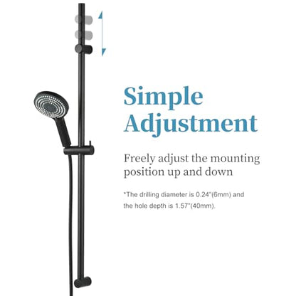 OFFO 6-Spray High Pressure Handheld Shower Head Combo with Adjustable 40 in Slide Bar and 60 in Stainless Steel Hose, Matte Black - color: Matte Black, style: 40" Slide Bar & 60" Hose