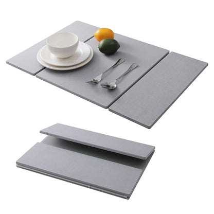Foldable Stone Dish Drying Mat for Kitchen Counter, Diatomaceous Earth Drying Mat with Non-Slip Backing, Heat Resistant Multifunctional Mat for Kitchen & Bathroom, Instant water absorption-(24"×16") - color: Light Gray1