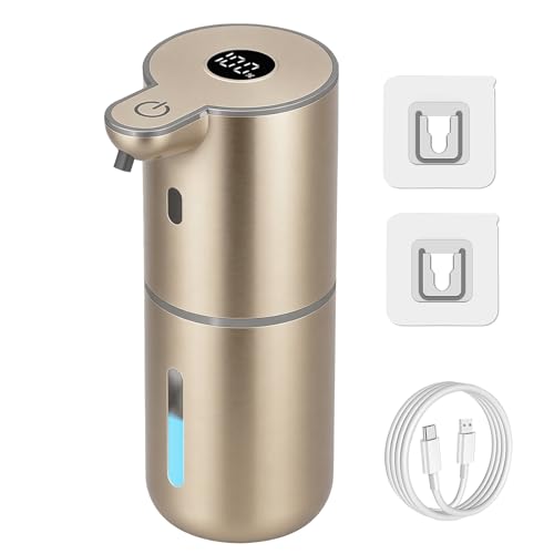 OHIFAST Automatic Foaming Soap Dispenser Touchless, USB Rechargeable Smart Hand Soap Dispenser, 6-Level Adjustable, 12.8oz/380mL Wall Mounted for Bathroom Kitchen Dish Soap-Gold - color: Gold, style: Foam