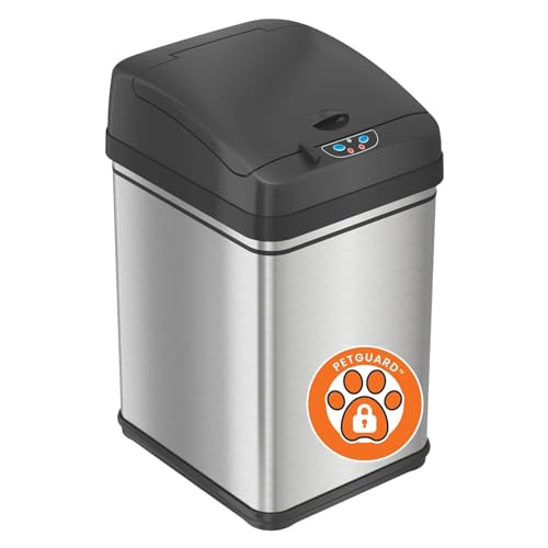 iTouchless 8 Gallon Dog-Proof Sensor Kitchen Trash Can with Lid and Odor Filter, Stainless Steel 30 Liter Automatic Recycling Bin Prevents Pets Getting in Trashcan Bedroom Home Office Bathroom - color: Black, Silver 8 Gal with Pet Lock