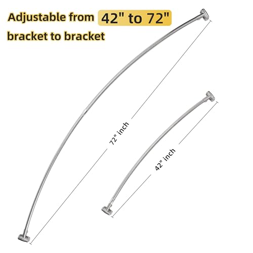 Chrsouly Adjustable Curved Shower Rod, 42-72 inches Extra Wide Shower Curtain Rod, Rust proof, Premium Stainless Steel, Curved Shower Curtain Rod for Bathroom, Need to Drill, Silver - color: Silver, size: 42-72 Inches