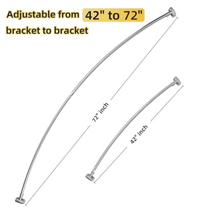 Chrsouly Adjustable Curved Shower Rod, 42-72 inches Extra Wide Shower Curtain Rod, Rust proof, Premium Stainless Steel, Curved Shower Curtain Rod for Bathroom, Need to Drill, Silver - color: Silver, size: 42-72 Inches