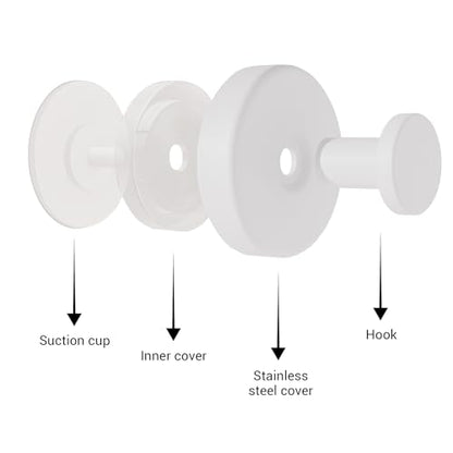 Suction Cup Hooks for Shower - 4 Pack, White - Stainless Steel, Strong Suction, No Drill, Removable Hanger, Tile Bathroom Kitchen Wall, Glass Door, Mirror Hook Hanging Robe, Towel Holder - color: White