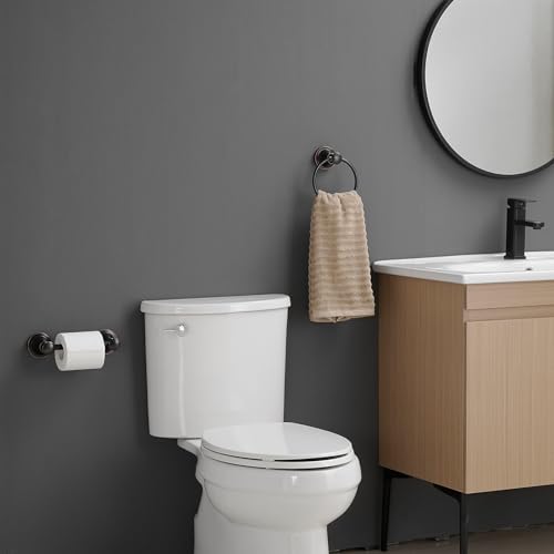 RUMOSE Pivoting Toilet Paper Holder and Hand Towel Ring, Oil Rubbed Bronze | Wall Mount, Bathroom Hardware Accessories 2 PCS Set, Toilet Tissue Roll Holder & Towel Hanger, Rustproof, Stainless Steel - color: Oil Rubbed Bronze