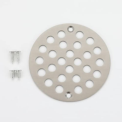 Round 4 Inch Screw-in Floor Drain Cover Replacement Shower Drainer Grate with Screws (Brushed Nickel) - color: Brushed Nickel