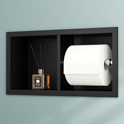 Neodrain Matte Black Recessed Toilet Paper Holder,for Standard/Mega Roll | Dual Roll, 304 Stainless Steel, Hidden In-Wall, Simple Loading and Unloading, Space-Saving for Modern Bathrooms & RV - color: Matte Black
