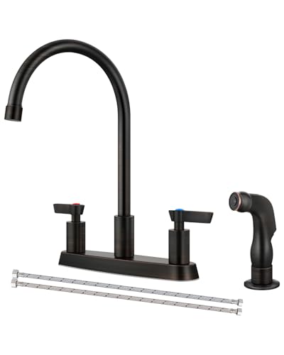 Kitchen Faucet with Side Sprayer, 8 Inch Centerset 4-Hole Bronze | Lead-Free 4-Hole High Arc Kitchen Sink Faucet, 1.8 GPM, 360° Spout - color: Bronze
