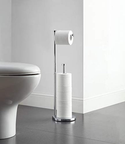 SunnyPoint Free Standing Bathroom Toilet Paper Holder Stand with Reserve, Reserve Area has Enough Space for Jumbo Roll (Chrome) - color: Chrome