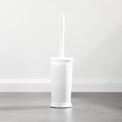 mDesign Toilet Bowl Brush and Holder - Covered Bathroom Brush - Standing Scrubber in Modern Holder - Compact, Space Saving, Deep Cleaning - White - color: White