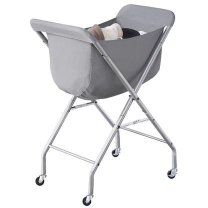 ELYKEN Laundry Basket with Wheels, Collapsible Laundry Hamper, Gray | Removable Liner Bag, Foldable Design, Sturdy Metal Frame, 4 Casters, 32”H Laundry Cart for Bedroom, Bathroom & Laundry Room - color: Gray, size: 23.2"L x 13"W x 32"H