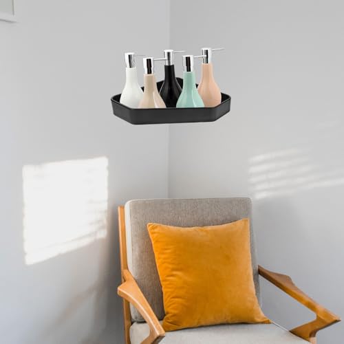 STAHAD Space Aluminum Floating Corner Shelf Wall Mounted Bathroom Storage Rack with Anti-Skid Lip Edge Black Shower Organizer for Corner Wall Storage