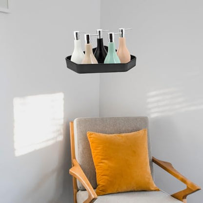 STAHAD Space Aluminum Floating Corner Shelf Wall Mounted Bathroom Storage Rack with Anti-Skid Lip Edge Black Shower Organizer for Corner Wall Storage