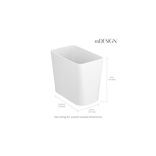 mDesign Plastic Small 3-Gallon Wastebasket, Trashcan Container Bin - for Bathroom, Bedroom, Kitchen, Home Office, Laundry Room - Holds Trash, Garbage, Waste - White - color: White