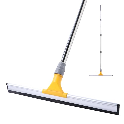 Yocada Rubber Floor Squeegee 17.7" TPR Blade Scrubber Broom 61.8inch Pole | Household Broom for Garage Courtyard Shower Bathroom Floor Marble Glass Tile Water Foam Pet Hair Removal Cleaning