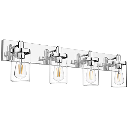 Aipsun Bathroom Vanity Light Farmhouse 4 Light Chrome Vanity Lighting Fixtures with Clear Glass Shade(Exclude Bulb) - color: Chrome, size: 4-Light