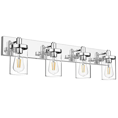 Aipsun Bathroom Vanity Light Farmhouse 4 Light Chrome Vanity Lighting Fixtures with Clear Glass Shade(Exclude Bulb) - color: Chrome, size: 4-Light