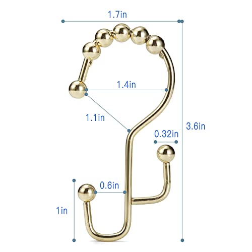 Shower Curtain Rings, SUTINE Shower Curtain Hooks, Stainless Steel Gold Shower Curtain Hooks Rust Proof, Easy Sliding Double Shower Hooks for Shower Curtains, Curtain & Liners, 12pcs-Gold - color: Gold