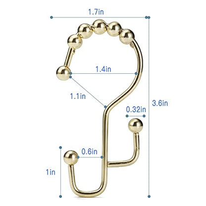 Shower Curtain Rings, SUTINE Shower Curtain Hooks, Stainless Steel Gold Shower Curtain Hooks Rust Proof, Easy Sliding Double Shower Hooks for Shower Curtains, Curtain & Liners, 12pcs-Gold - color: Gold