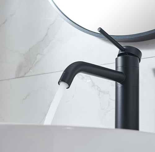 Hotis Vessel Sink Faucet Black, Tall Bathroom Faucet for Sink 1 Hole, 360 Swivel Body Single Handle Faucet for Bath Sink, Mixer Spout Stainless Steel Bathroom Faucets with Pop Up Drain - color: Black
