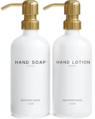 Luxury Glass Soap and Lotion Dispenser Set by Brighter Barns - Liquid Soap Dispenser Bathroom Set - White and Gold Bathroom Accessories for Vacation Rental, Airbnb, Hotel, Wedding Gift (Gold) - color: Gold Sl