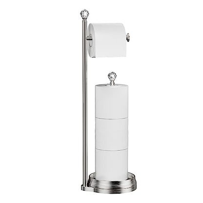 KASUNTO Toilet Paper Holder for Bathroom, Heavy Weighted Metal Free Standing Toilet Paper Holder Stand with Crystal Ball, Toilet Paper Roll Stand for Bathroom Accessories - color: C- Brushed Nickel