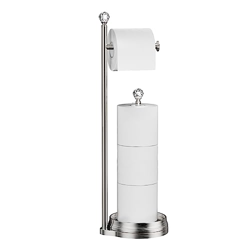 KASUNTO Toilet Paper Holder for Bathroom, Heavy Weighted Metal Free Standing Toilet Paper Holder Stand with Crystal Ball, Toilet Paper Roll Stand for Bathroom Accessories - color: C- Brushed Nickel