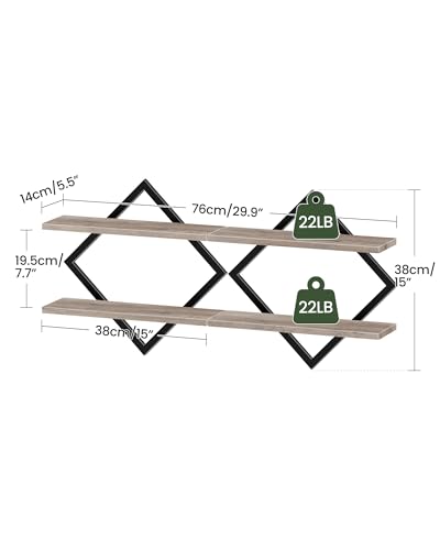 CHOEZON Floating Shelves for Wall, Set of 2 Wall Mounted Shelves, 2-Tier Hanging Shelves, for Living Room, Bedroom, Kitchen, Office, Study, Greige TBJ01P2BG - color: Greige + Black