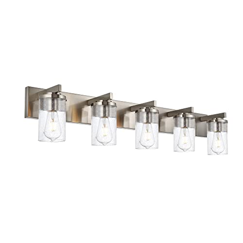 BONLICHT Brushed Nickel Bathroom Light Fixtures 5 Light Modern Vanity Lights Industrial Glass Wall Sconce Farmhouse Bath Lighting Over Mirror Wall Mount for Kitchen Living Room Hallway Workshop - color: Brushed Nickel, size: 5 Lights Wall