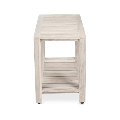 Gray Teak Shower Bench with Shelf 21 Inch for Bathroom, Spa - Fully Assembled, Shower Stool, Rustic Gray Finish, The Elisa