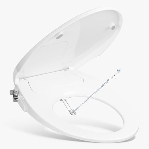 London Sunshine Elongated Bidet Toilet Seat, Non-Electric Dual Nozzle Bidet Seat with Soft Close Lid, Adjustable Water Pressure, Front & Rear Wash, Self-Rinse Nozzle, No Outlet Required