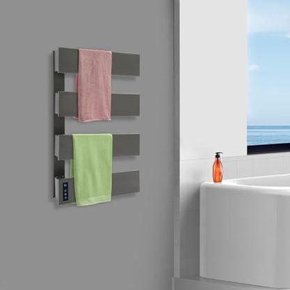 Electric Towel Warmer, Electric Towel Warmer Heater - Wall Mounted 4-Tier Heated Towel Rack with LED Screen, Bath Towel Dryer for Bathroom, 17.72 x 29.53 Inch (Gun Grey) - color: Gun Grey