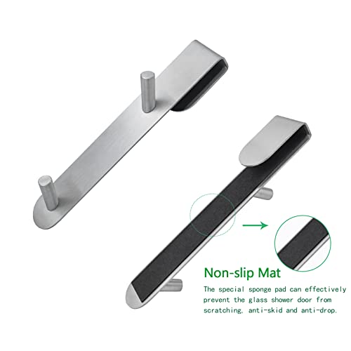 Shower Door Hook, Extended Length Frameless Shower Door Hook (7 Inches), Heavy-Duty Bathrobe Towel Stainless Steel Hook, No Drilling or Adhesive Required, 2-Pack, Silver - color: Silver-SXXG