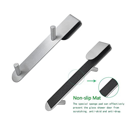 Shower Door Hook, Extended Length Frameless Shower Door Hook (7 Inches), Heavy-Duty Bathrobe Towel Stainless Steel Hook, No Drilling or Adhesive Required, 2-Pack, Silver - color: Silver-SXXG