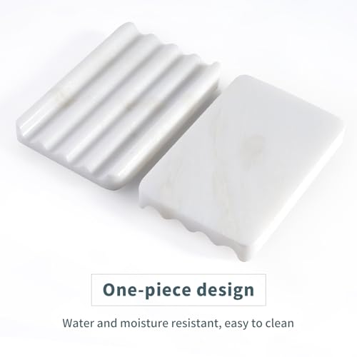 2 Pcs Soap Holder for Bathroom, Marble Soap Dish for Kitchen Countertop, Soap Tray with Creative Wavy Design, Soap Saver for Bath Tub, Sponges, African Natural Stone(Namib Bianco) - color: Namib Bianco