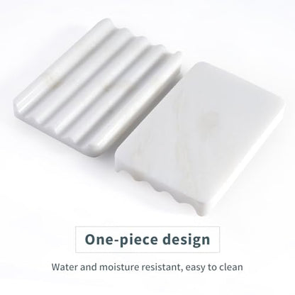 2 Pcs Soap Holder for Bathroom, Marble Soap Dish for Kitchen Countertop, Soap Tray with Creative Wavy Design, Soap Saver for Bath Tub, Sponges, African Natural Stone(Namib Bianco) - color: Namib Bianco