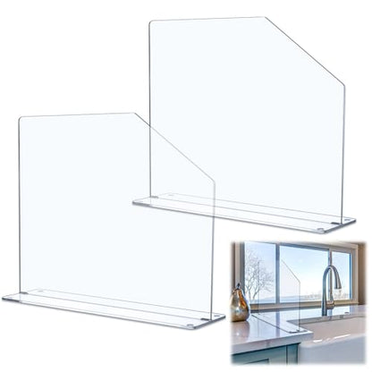 Vesici 2 Pcs Clear Acrylic Sink Splash Guard Freestanding Panel Barrier with Easy Reach Cutaway Kitchen Guard Protective Splatter Barrier for Home Hospital(19" Length, 18" Height, 4.5" Base) - size: 19" Length, 18" Height, 4.5" Base