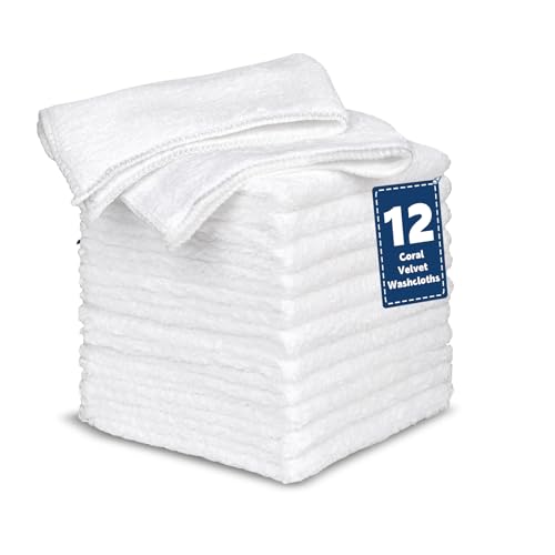 TEAWOO Coral Velvet White Washcloths 12 Pack, Highly Absorbent and Soft | Face Towel, Multi-Purpose White Bath Towels for Bathroom, Hotel, Spa, Gym and Kitchen - color: White, size: 12 PACK