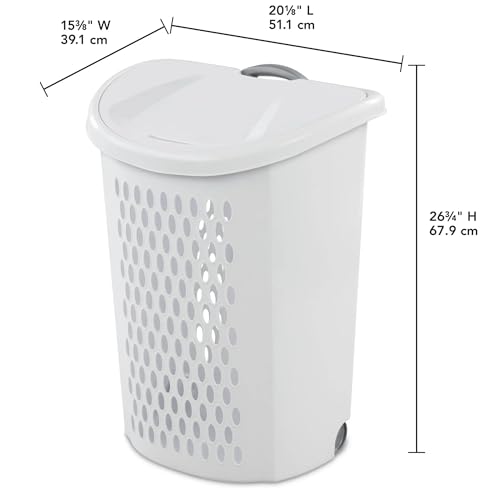 Plastic Laundry Hamper with Wheels and Handle - White Rolling Clothes Hamper Basket with Lid for Easy Transport and Storage