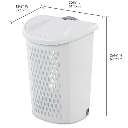 Plastic Laundry Hamper with Wheels and Handle - White Rolling Clothes Hamper Basket with Lid for Easy Transport and Storage