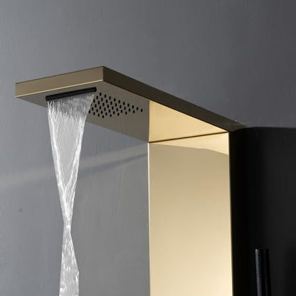 Shower Panel Tower System with Rainfall Shower Head | 5 Body Jets and Handheld Shower Head,Modern Massage Shower System Polished Gold and Black by Homevacious - color: Polished Gold and Black, style: Standard Shower Panel