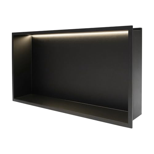 LED Light Shower Niche, Wall Niche, 25" x 13" Stainless Steel Bathroom Cabinet with 4000K Warm White Light, IP66 Waterproof Recessed Shampoo Storage in Wall, Black - color: Black