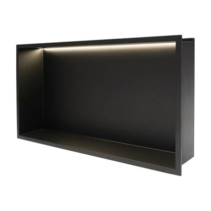 LED Light Shower Niche, Wall Niche, 25" x 13" Stainless Steel Bathroom Cabinet with 4000K Warm White Light, IP66 Waterproof Recessed Shampoo Storage in Wall, Black - color: Black