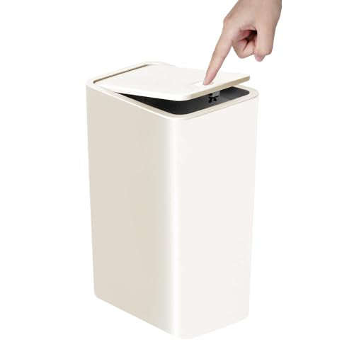 TIPGO Bathroom Trash Can with Lid, 10 Liter/ 2.6 Gallon Slim Garbage Can, Small Trash Bin Waste Basket with Pop-Up Lid for Kitchen, Bedroom, Living Room, Office (White) - color: White, size: 1 Pack