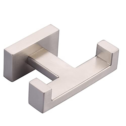 Double Bathroom Towel Hook for Wall Mounted - Brushed Nickel Modern Towel Holder - Heavy Duty Coat Robe Hooks for Wall - Stainless Steel Shower Towel Hanger - color: Brushed Nickel