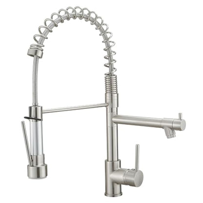 AIMADI Kitchen Faucet with Pull Down Sprayer,Commercial Stainless Steel Pull Down Sprayer Kitchen Faucet Single Hole Single Handle RV Laundry Outdoor Kitchen Sink Faucets - color: Brushed Nickel-1, style: Contemporary